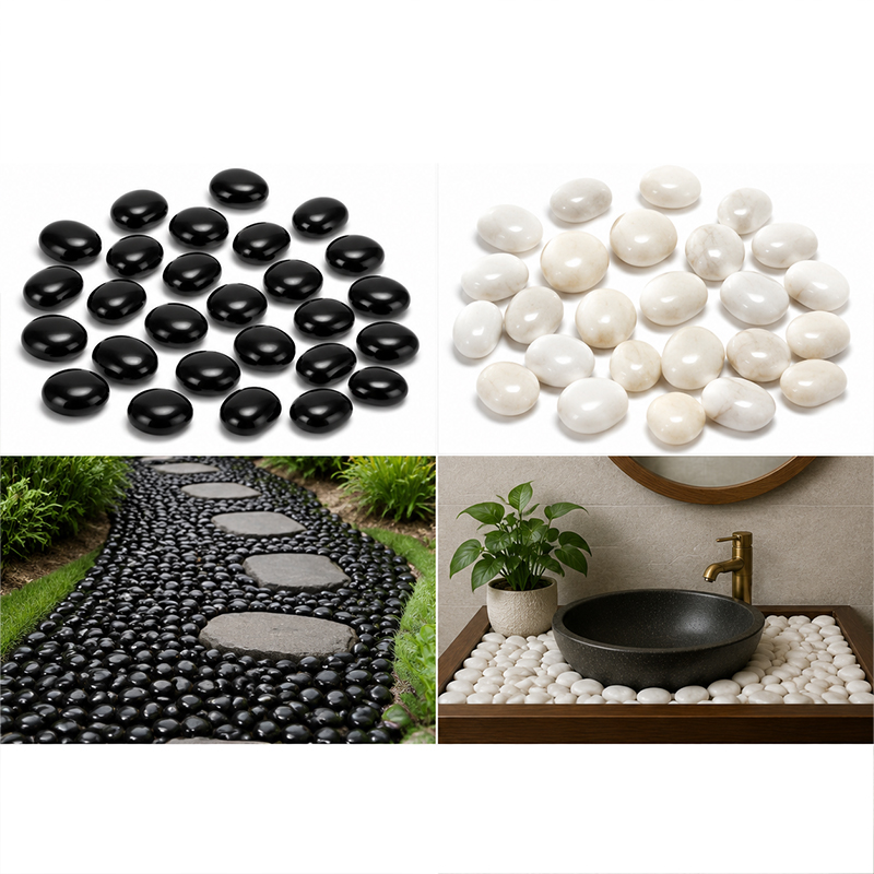 Aquarium Fish Saltwater - White&Black Polished River Rocks 200g-400g, Smooth